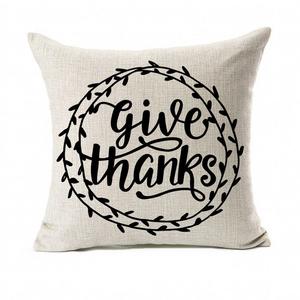 Give Thanks Thanksgiving Day Home Decor Throw Pillow Case Cushion Cover 18 x 18 Inch Cotton Linen