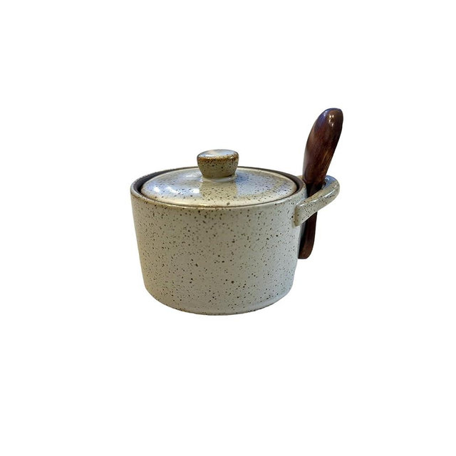 BLAKE 'N' GREY Handcrafted Speckled Ceramic Salt Cellar with Wooden Spoon – Vintage-Inspired Kitchen Storage, Rustic Spice Jar, Artisan Salt Keeper