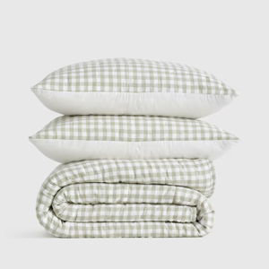 European Linen Patterned Quilt Set - Willowleaf Gingham, King/Cal King