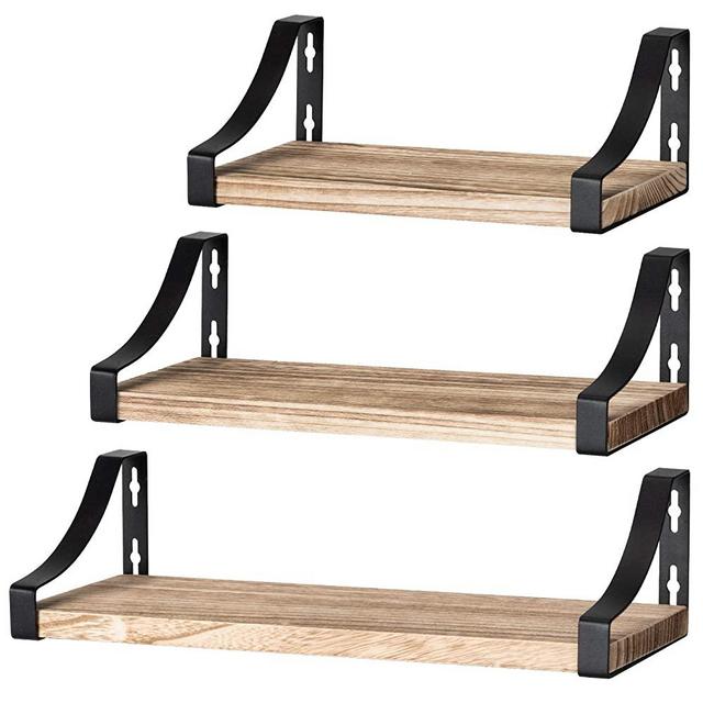 Amada Floating Shelves Wall Mounted, Rustic Paulownia Wood Wall Shelves Set of 3 for Bedroom, Bathroom, Living Room, Kitchen, Office