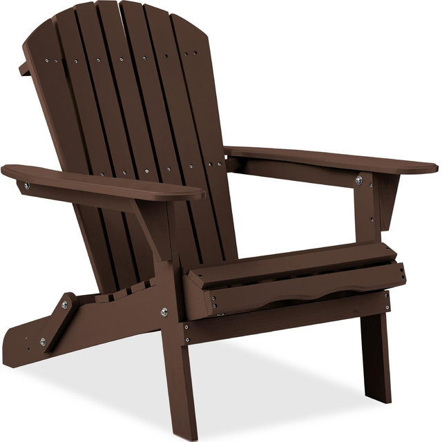 Best Choice Products Folding Adirondack Chair Outdoor, Wooden Accent Yard Furniture w/ 350lb Capacity - Brown