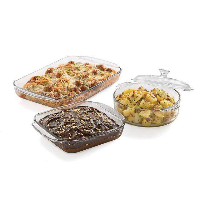 Libbey Baker's Basics 3-Piece Glass Casserole Baking Dish Set with 1 Cover