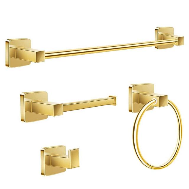 Bathroom Hardware Set 4 Pieces,Gold Towel Bar Set Stainless Steel, 17In Hand Towel Bar, Towel Ring, Robe Towel Hooks,Toilet Paper Holder, Bathroom Towel Rack Set