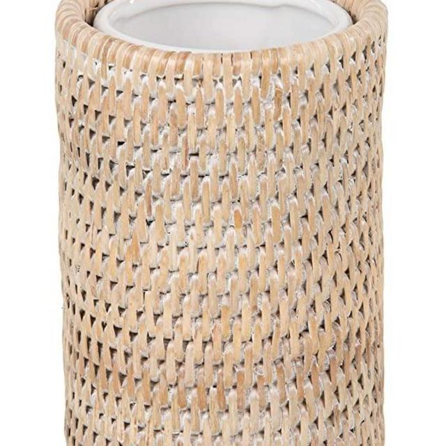 Kouboo La Jolla Rattan Bathroom Tumbler and Toothbrush Holder (10 fl.oz.), White-Wash