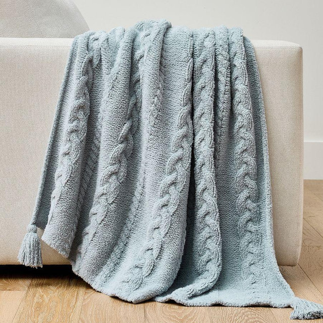 Classic Cable Knit Throw, Chambray, 50" x 60"