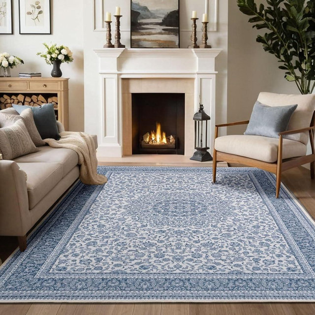 TTelephant Floral Machine Washable Area Rug 8x10, Spill-Proof Surface, Non-Slip Backing, Cozy Soft Faux Wool, Printed Living Room Rugs, Bedroom Rugs, Dining Room Rugs - Ieve