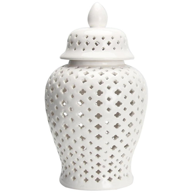 Luxshiny Hollow Out Ginger Jar 8.26In Ceramic Floral Vase and Decorative Storage Container for Home Kitchen Living Room Wedding Display