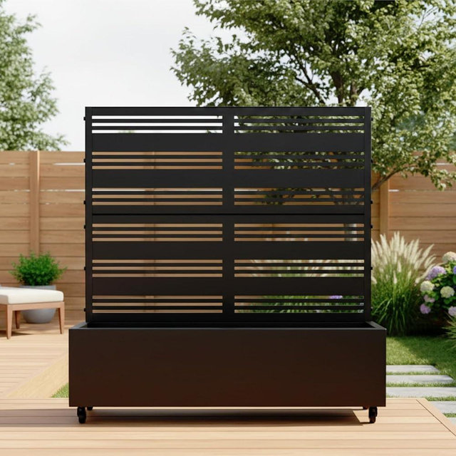 Casaphoria Metal Raised Garden Bed with Trellis and Wheels, 47"x47"x16" Planter Box for Climbing Plants, Vegetables & Vines, Features Drainage Holes and Privacy Screen (Black-Harold)
