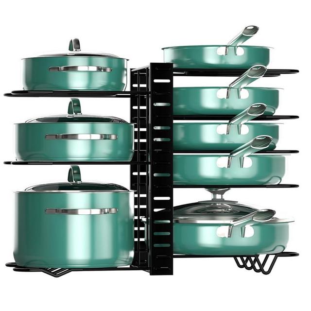 Dailyart Pot and Pan Organizer for Under Cabinet Adjustable 8-Tier Pots and Pans Storage Organizer with 3 DIY Methods Pan Organizer Rack for Cabinet, Pan Organizers Inside Cabinet for Frying Pan, Lid