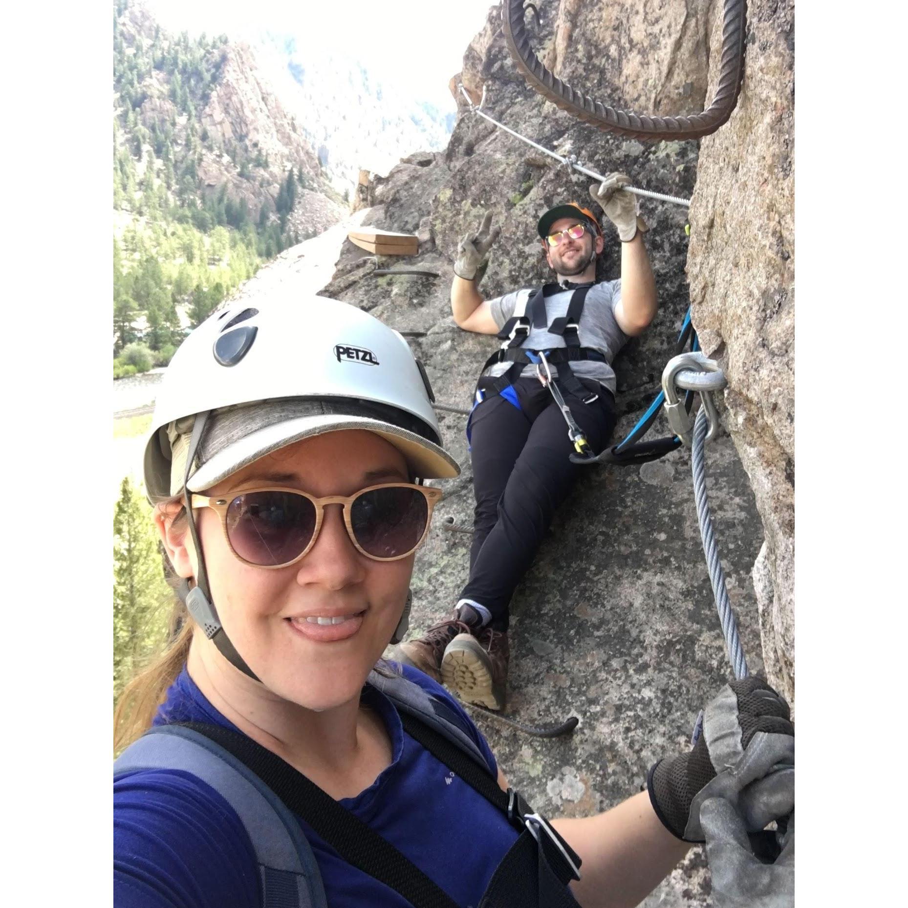 Completing a Via Ferrata (iron way) in Colorado! It's a little like rock climbing, but on iron rebar hundreds of feet off the ground.