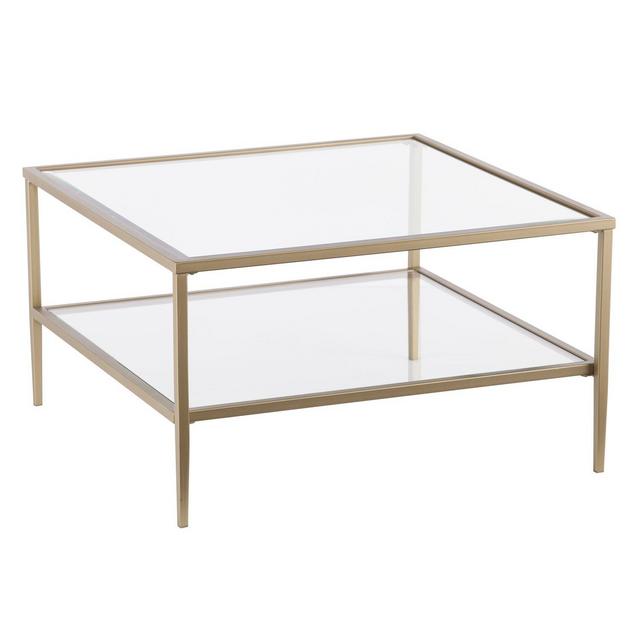 Two-Tier Glass Coffee Table - Metal Frame - Cocktail Table with Glass Top (Gold Frame)