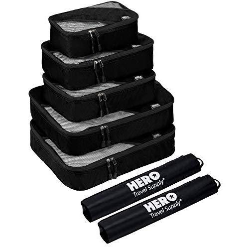HERO Packing Cubes (5 Set) - Travel Organizers with 2 Bonus Laundry Bags - Includes Ebook on How To Pack A Suitcase by Asher & Lyric