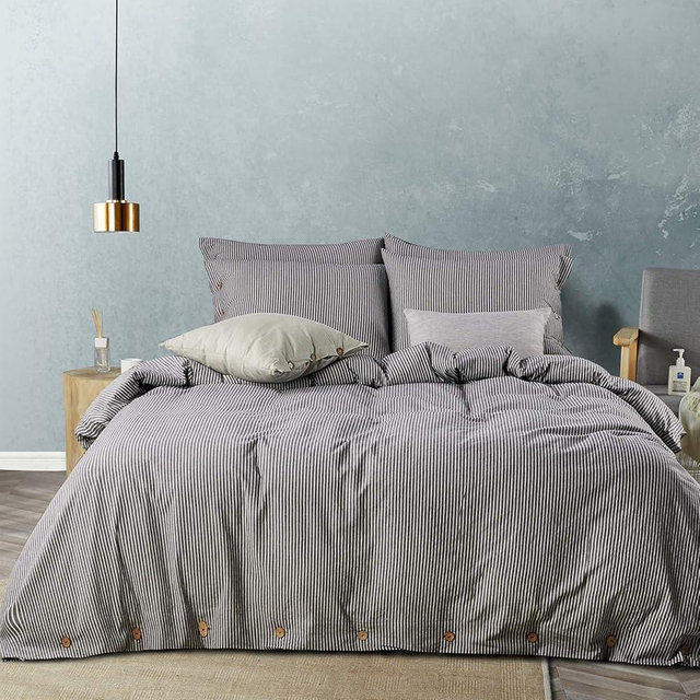 JELLYMONI Cotton Duvet Cover Twin Size - Black Vertical Pinstriped Comforter Cover with Button 100% Washed Cotton 3PCS Breathable Soft Solid Bedding Set Duvet Cover 68×90in & 2 Pillowcases