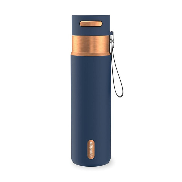 Contigo AutoSeal 24 oz Stainless Steel Vacuum-Insulated Water Bottle with Leakproof Push-Button Spout & Lock, Carry Strap, BPA-Free & Lead-Free, Dishwasher Safe