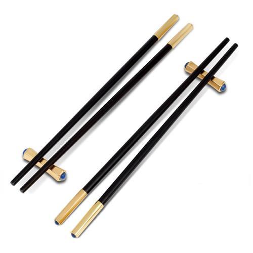 L'Objet Zen Modern Black Wood Gold Edge Chopsticks and Rests - Set of 2 Pairs