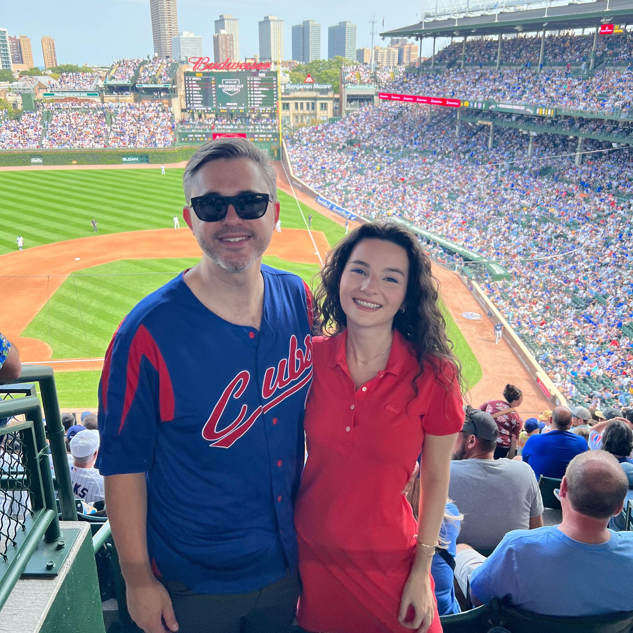 Us, just moments away from beer, hotdogs, and cheering for the Cubs.