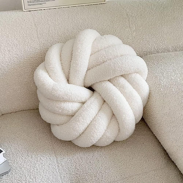 Uvvyui Knot Pillows, 14" Decorative Throw Pillows Round Pillows Cushion, Soft Handmade Knotted Ball Pillow Plush Cushion Home Decor for Bed Couch Living Room (14 Inch, Cream)