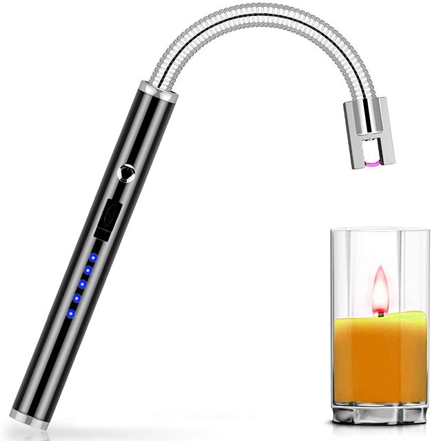 Candle lighter Electric Arc Lighter with Longer 360°Flexible Neck Rechargeable Battery LED Indicator for Camping Cooking BBQs Fireworks