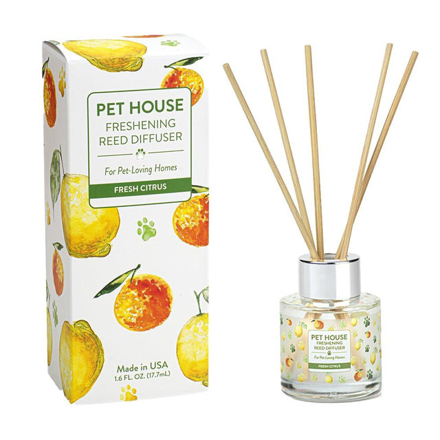 One Fur All, Pet House Reed Diffuser - Long Lasting Pet Odor Oil Diffuser - Non-Toxic Eco-Friendly Reed Diffuser Set & Diffuser Sticks - Air Freshening Scented Diffuser for Home (Fresh Citrus)