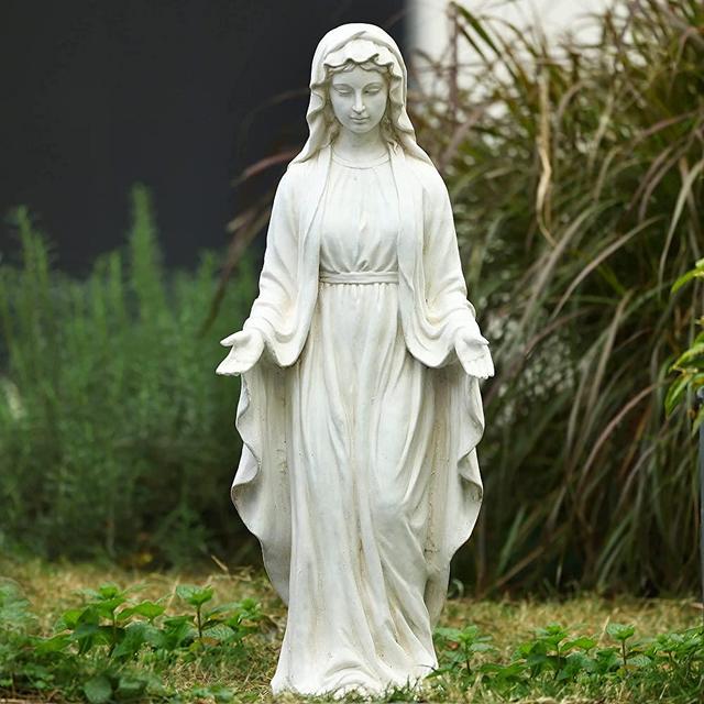 LuxenHome 30 Inch Virgin Mary Garden Statue, Garden Sculpture, Outdoor Statue, White