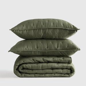 King Size Organic Bamboo Viscose Quilt Set in Olive