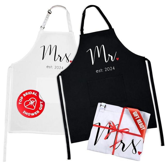 Prazoli His and Her Aprons - Mr Mrs Established 2024 Couples Engagement Gift, Cute Bridal Shower Gift Anniversary Wedding Registry Items & Decoration, Housewarming Gifts For New Home Newlywed Gift