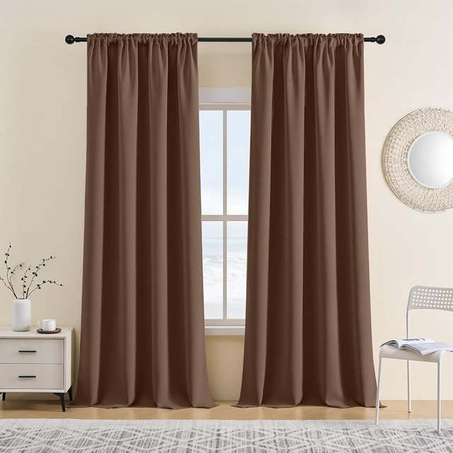 CUCRAF Brown Blackout Curtains 84 inch Length 2 Panels Set, Rod Pocket Room Darkening Drapes, Insulated Thermal Light Blocking Window Curtain for Bedroom Living Room (52 x 84 inches)