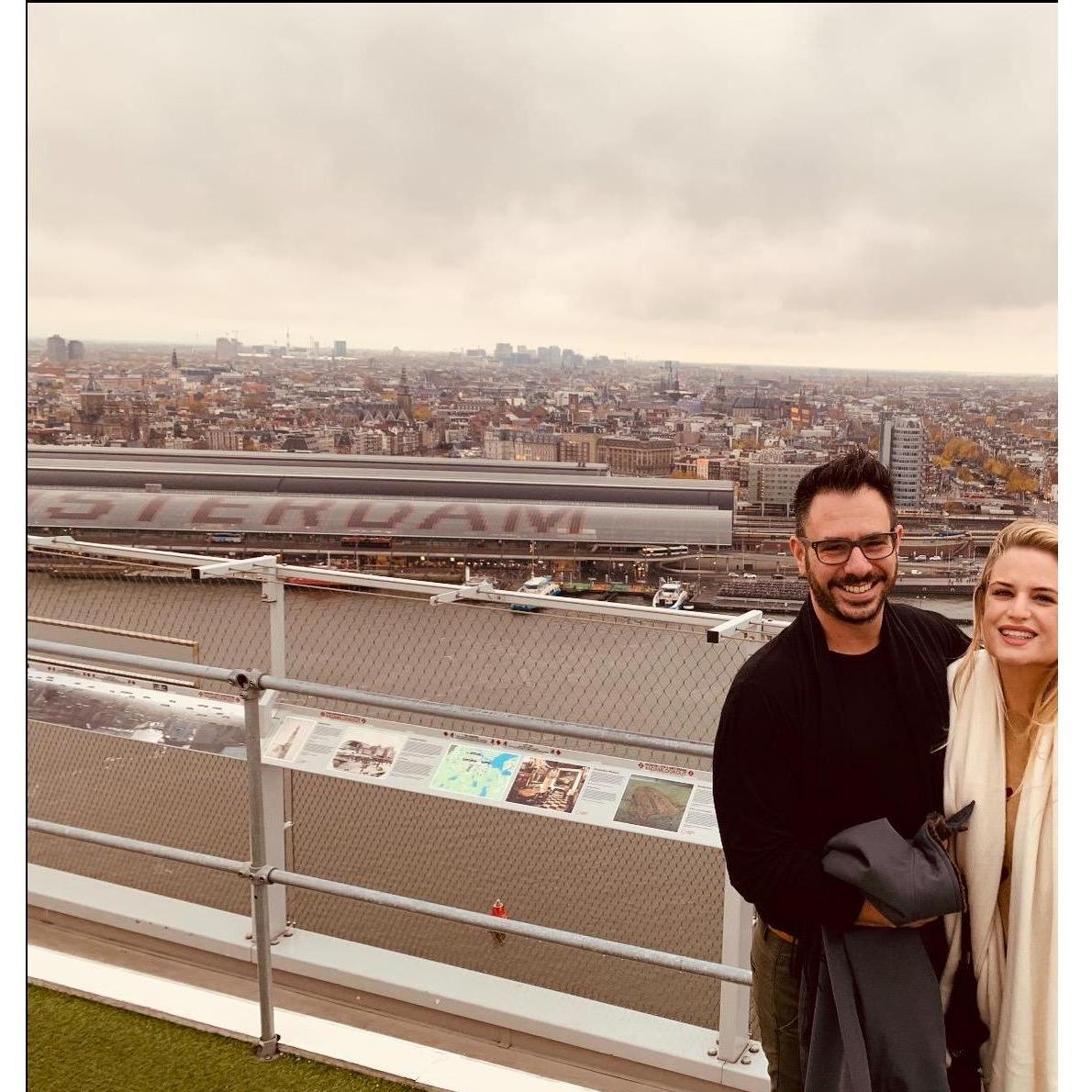 Amsterdam! Top of the A'dam hotel. Crappy weather but the views were unreal. We can't wait to go back!