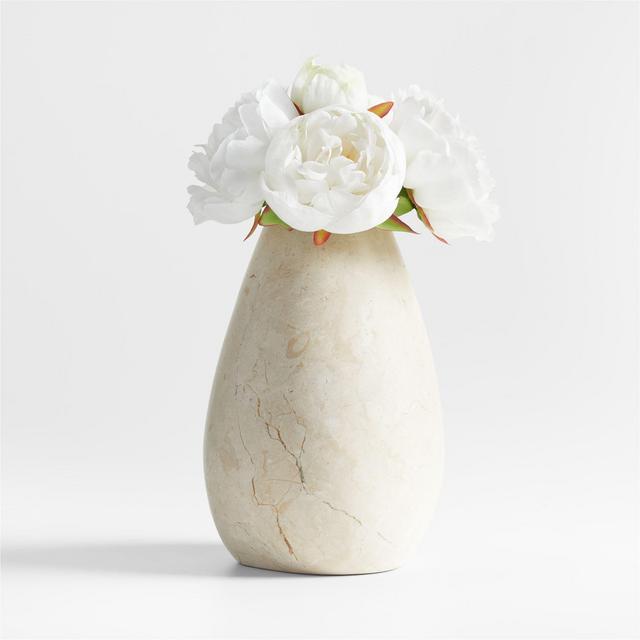 White Peony Faux Floral Arrangement in Lilloo Marble Vase