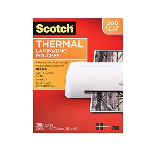 Scotch Thermal Laminating Pouches, 200-Pack, 8.9 x 11.4 inches, Letter Size Sheets, Clear, 3-Mil (TP3854-200)