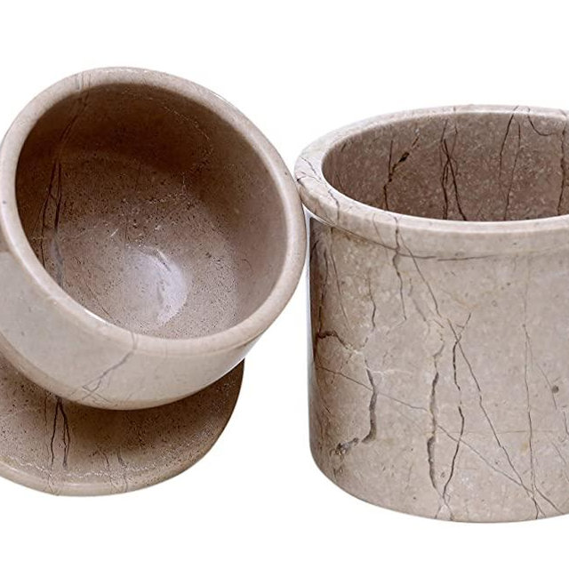 Butter Dish Keeper Brown Handmade Marble Cold Crock Butter Holder Pot - Non Plastic Non Steel - French Style Deep Covered Butter Churn Flip-top Storage and Kitchen Utensil Container Case with Lid