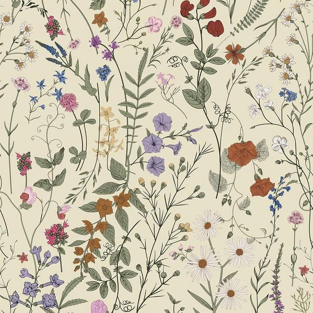 JiffDiff Floral Wallpaper Peel and Stick- 118" x 17.3" Farm Floral Wall Wallpaper Wildwood Wallpaper Daisy Self Adhesive Stick On Wallpaper Wall Stick Removable Wallpaper (Mustard)