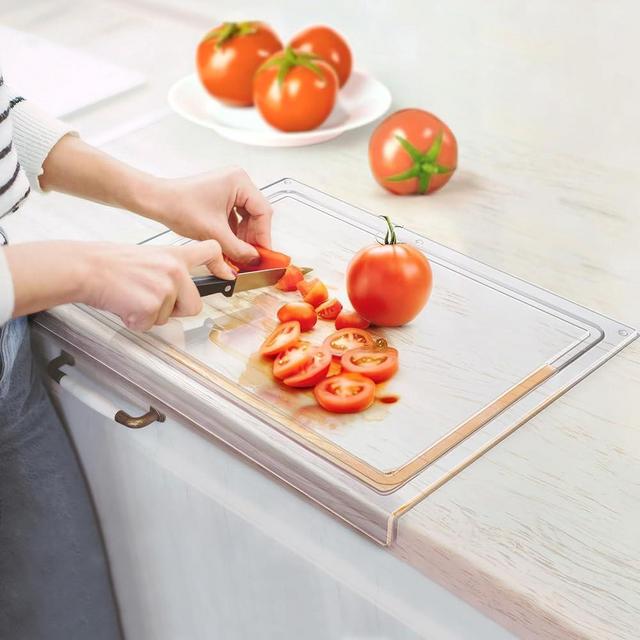 Gracenal Acrylic Cutting Board with Juice Groove, Non Slip Clear Cutting Board with Counter Lip, 17.5x13.5 Inch Cutting Boards for Kitchen Countertop, Dough Mat, Kitchen Gadgets 2024, Gifts for Women