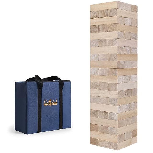 GOTHINK Get Ready for Fun Jumbo Wooden Tumbling Tower Game - Over 3.2 FT Tall, 60pcs with Carry Case, Perfect for Outdoor Parties and Family Game Nights