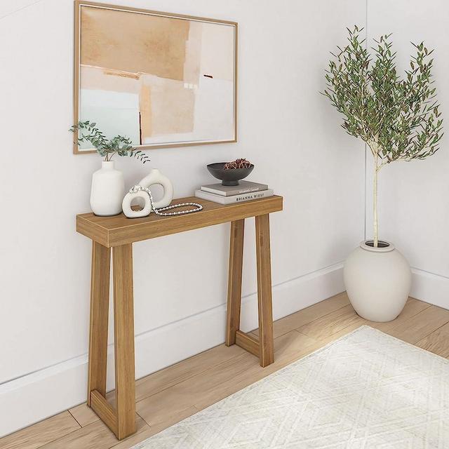 Plank+Beam Solid Wood Console Table, 36”, Sofa Table, Narrow Entryway Table for Hallway, Behind the Couch, Living Room, Foyer, Easy Assembly, Pecan