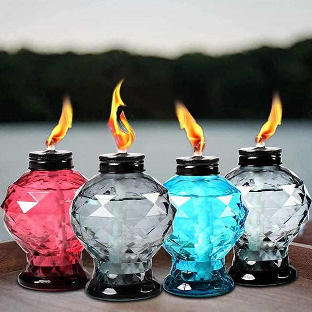 tewei 4 Pack Table Top Light Torches Outdoor,Refillable Landscape Glass Torches Lanterns Outside with Wick and Cap for Garden Patio Yard Holiday Party Decor