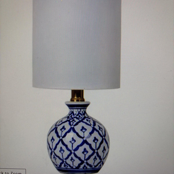Providence Blue & White Printed Mini Table Lamp with Shade, 12"