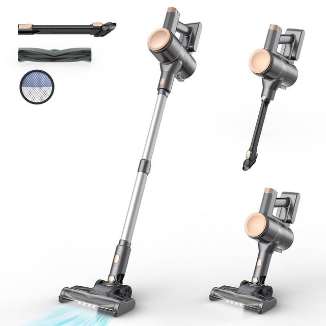 N8 Cordless Vacuum Cleaner,Lightweight Stick Vacuum with Powerful Suction,2200mAh Battery,40 Mins Runtime,Self-Standing,Rechargeable Vacuum Cleaners for Home Hardwood Floor Carpet Pet Hair (Peach)