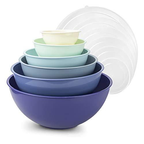 Cook with Color Plastic Mixing Bowls with Lids - 12 Piece Nesting Bowls Set includes 6 Prep Bowls and 6 Lids, Microwave Safe Mixing Bowl Set (Blue Ombre)