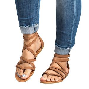 Womens Gladiator Strappy Flat Thong Criss Cross Ankle Wrap Summer Beach Sandals
