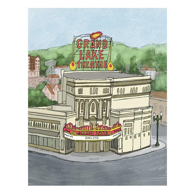 Oakland California Grand Lake Theatre Print, Matted Print of Original Illustration of Vintage Theatre