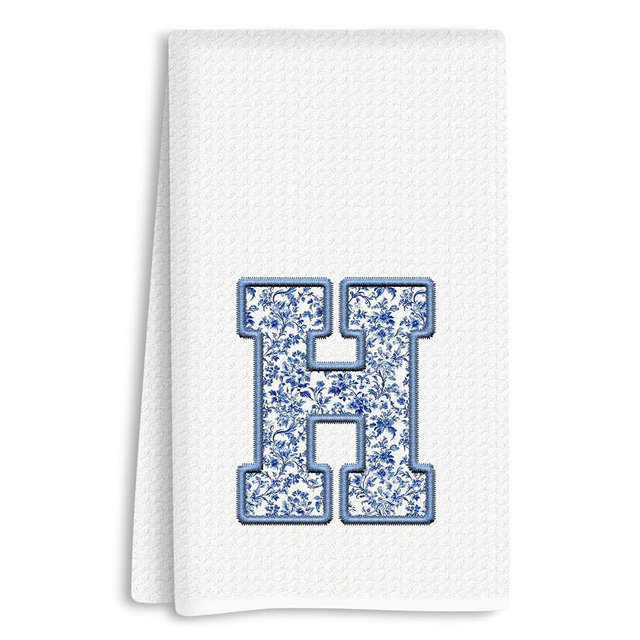 ASDFKVFR Chinoiserie Monogrammed Hand Towels, Monogrammed Kitchen Towels, Personalized Kitchen Towel, Personalized Gifts for Women, Reusable Initial H Waffle Towel for Bathroom Home Decor 14x24 Inch