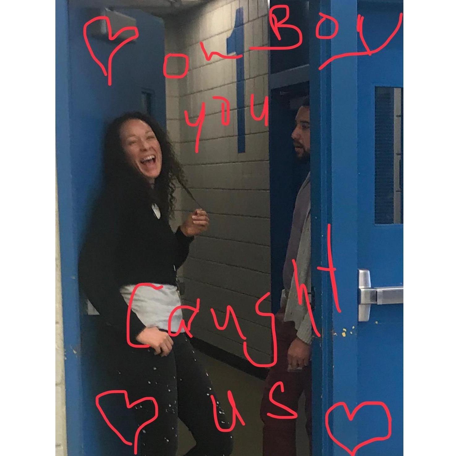 Raquel caught flirting with Martial by a co-worker while on lunch duty at Charlestown High School. The beginning of a beautiful relationship.