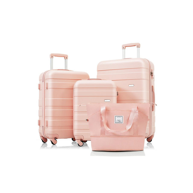 Whisen 4-Piece ABS Luggage Set, Suitcases with 3 Different Sizes and Travel Bag, TSA Lock and Spinner Wheels - Pink