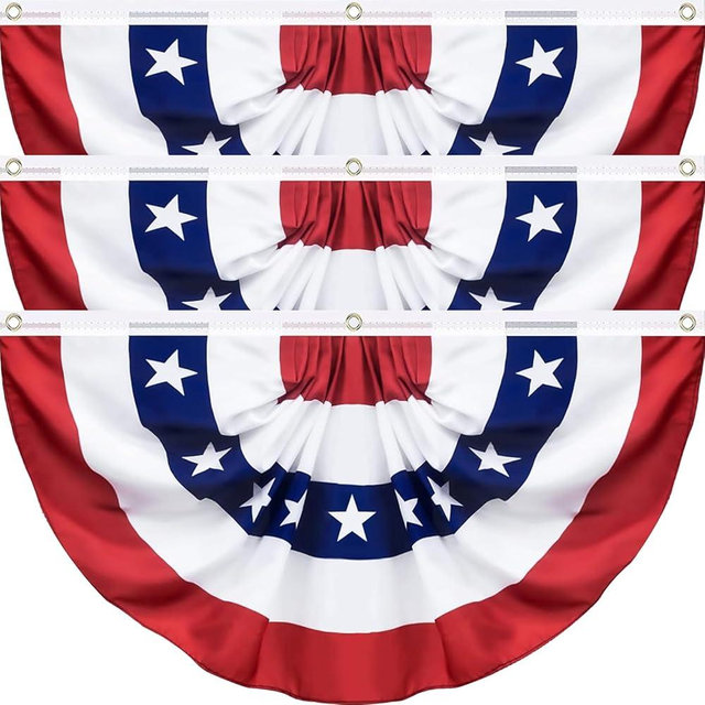 3 Pack USA Pleated Fan Flag, 3 X 6 Feet American US Bunting Flag Patriotic Half Fan Banner Flag Decoration, 4th of July Memorial Day Independence Day Fourth July Outdoor Decor