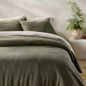 Heavyweight Linen Blend Comforter and Sham Set - Casaluna™ - Olive Green- Full/Queen