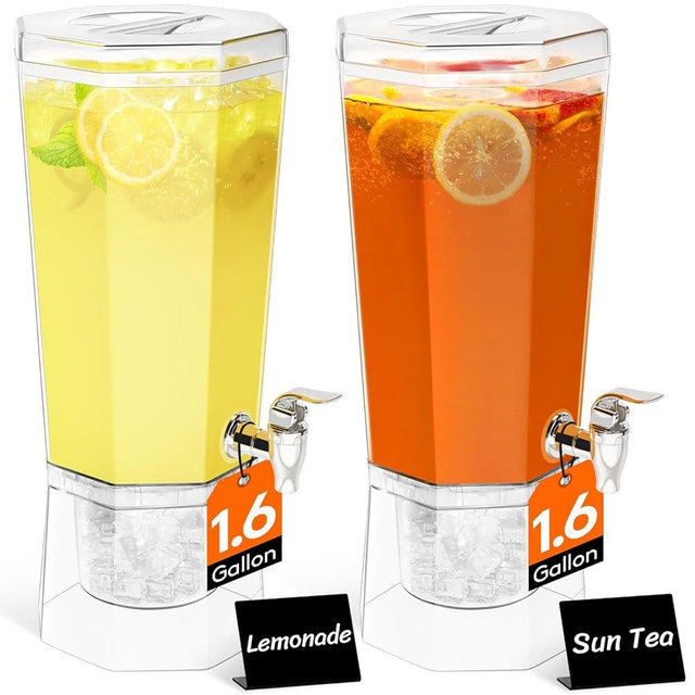 Lifewit 1.6 Gallon Drink Dispenser for Parties 2 Pcs, 6L Plastic Beverage Container with Stand for Juice/Tea/Soda & Lemonade, BPA Free Clear Water Pitcher with Spigot for Mimosa Bar, Party Hosting