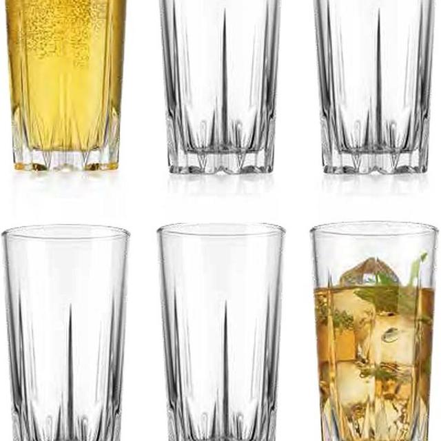 Glaver's Classic Drinking Glasses Set Of 6 Old Fashioned Highball Glass Cups 15 Oz Diamond Cut Elegant Glassware For Everyday, Bar Glasses. For Water, Beer, Juice, Cocktails