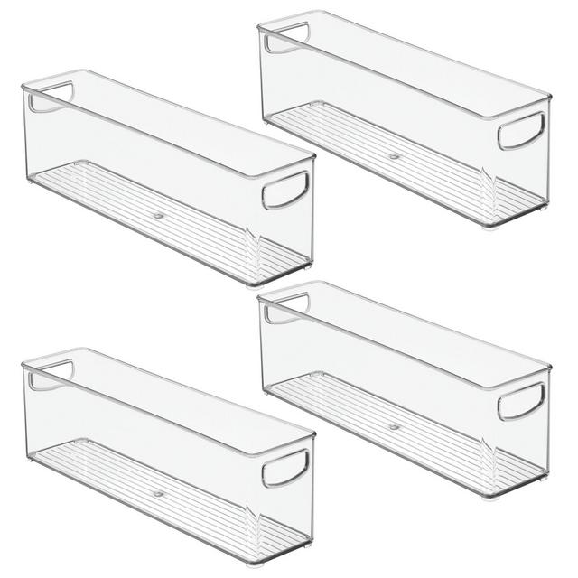 mDesign Plastic Kitchen Organizer - Storage Holder Bin with Handles for Pantry, Cupboard, Cabinet, Fridge/Freezer, Shelves, and Counter - Holds Canned Food, Snacks, Drinks, and Sauces - 4 Pack - Clear