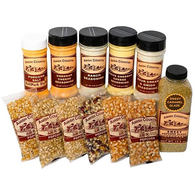 Amish Country Popcorn | 6 - 4 oz Bags | Variety Popcorn Kernel Set with Toppings | Old Fashioned, Non-GMO and Gluten Free